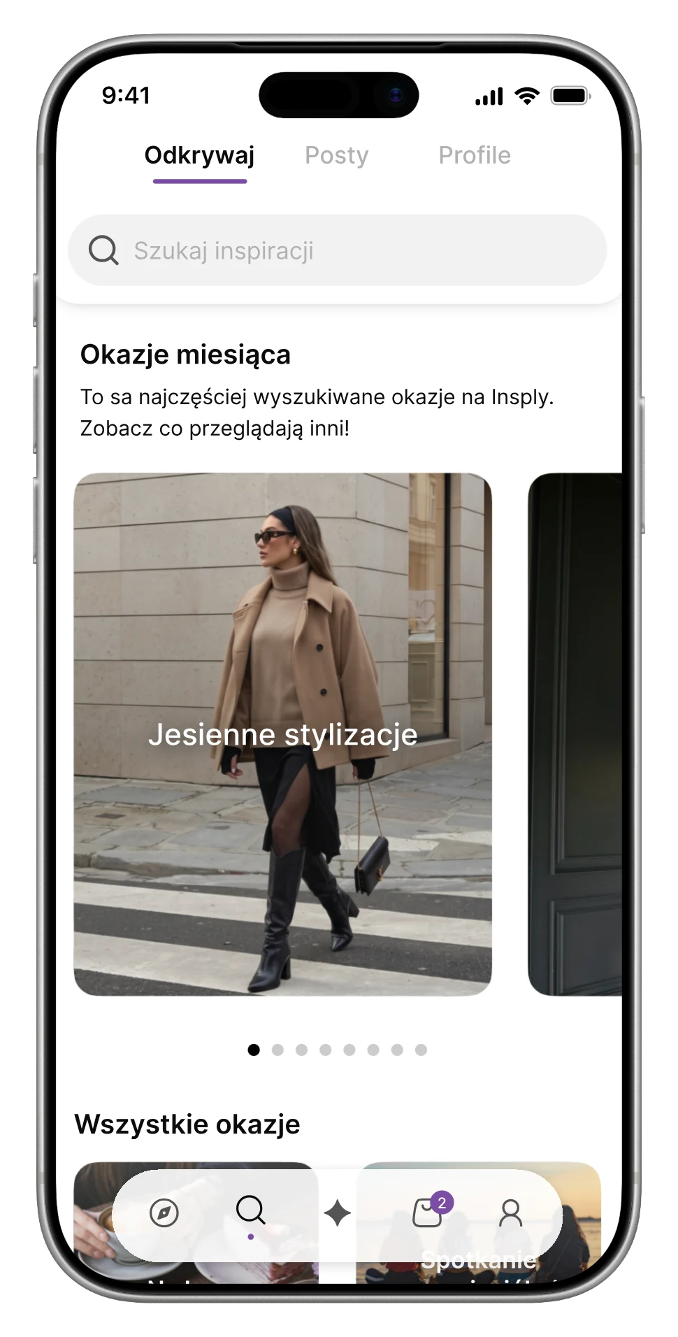 Stylizacje uporządkowane według okazji w aplikacji Insply