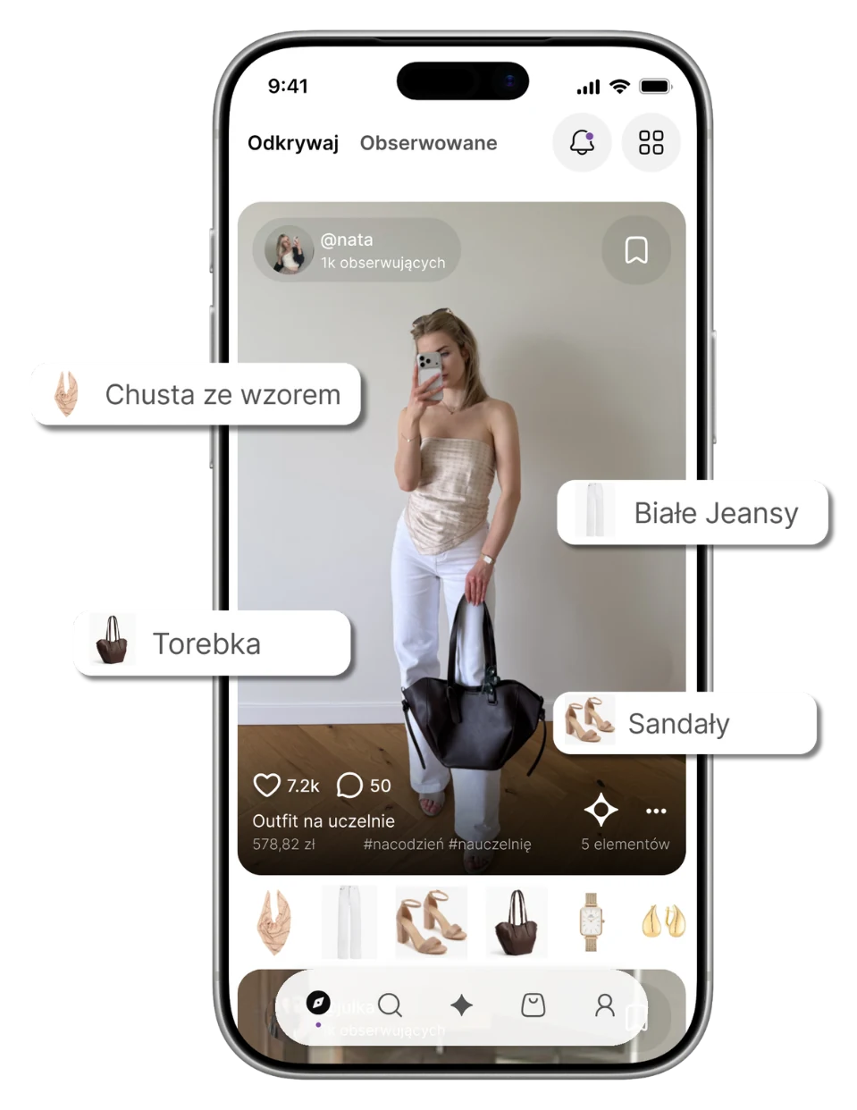 Produkty oznaczone na zdjęciu stylizacji w aplikacji Insply